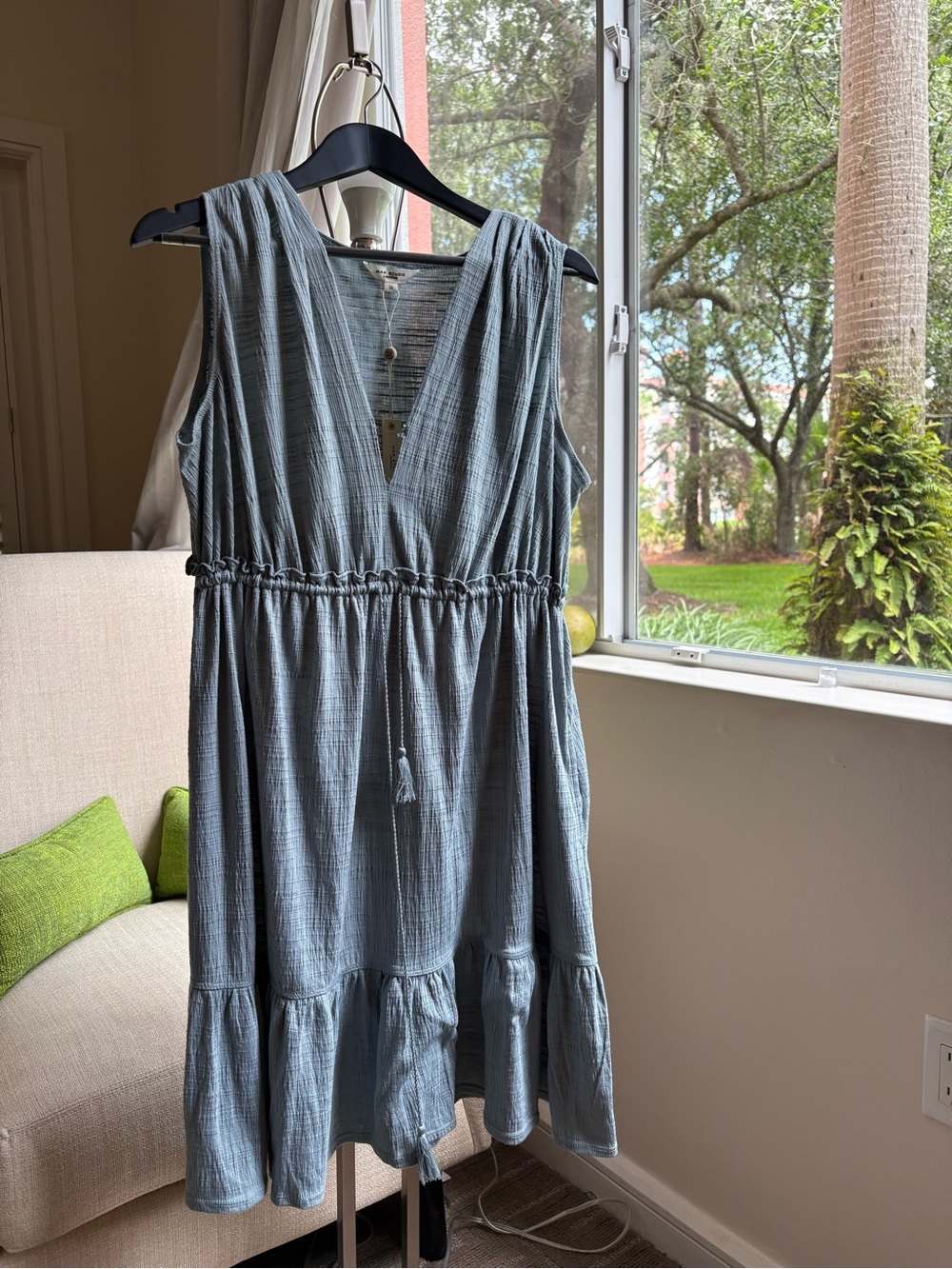 Max Studio Slate Blue Tiered Midi Dress